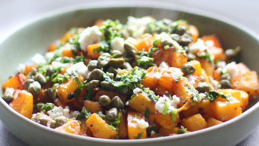 Recipe | Harissa roast pumpkin with capers and an EVOO herb dressing